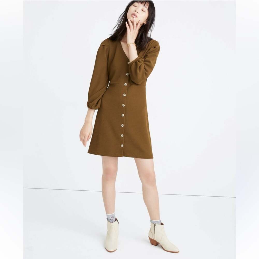 Madewell Texture & Thread Crepe Balloon-Sleeve Dress - Asparagus - Medium